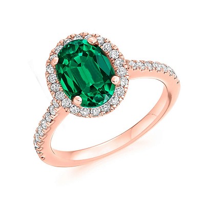 Rose Gold Emerald & Diamond Oval & Round Brilliant Cut Cluster Ring 2.15ct Product Code: ENG4319-EMD-RG