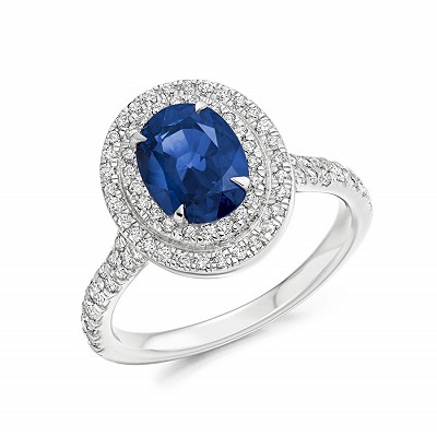 White Gold Sapphire & Diamond Oval & Round Brilliant Cut Cluster Ring