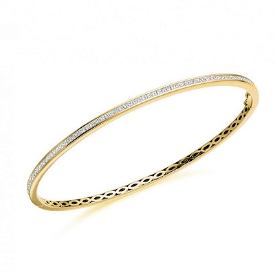 Yellow Gold Princess Cut Diamond Bangle