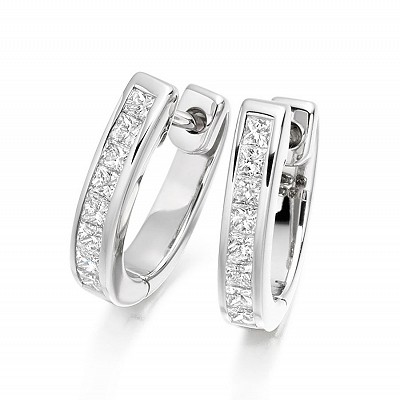 White Gold Princess Cut Diamond Hoops