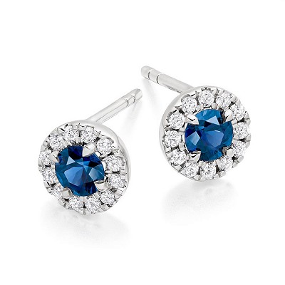 White Gold Sapphire & Diamond Stud Earrings