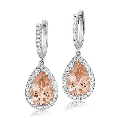 Pear Cut Morganite & Diamond Drop Earrings