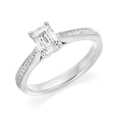 Emerald Cut Diamond Solitaire with Diamond Shoulders