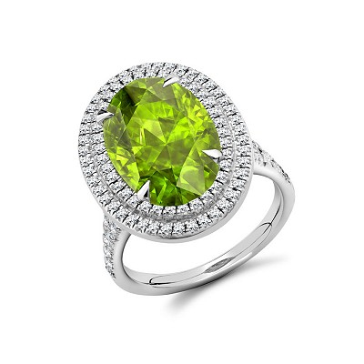 White Gold Peridot & Diamond Oval & Round Brilliant Cut Cluster Ring