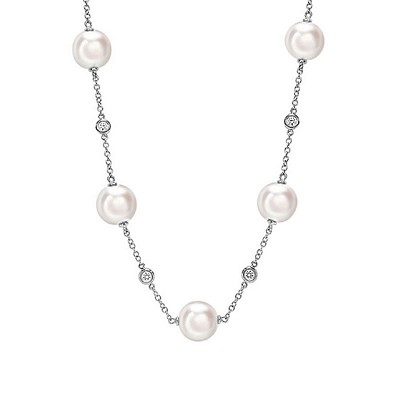 White Gold Pearl & Diamond Necklace