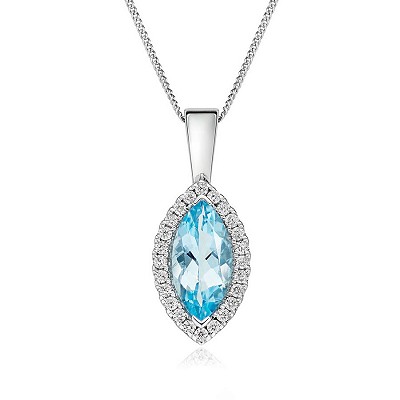 White Gold Aquamarine & Diamond Pendant